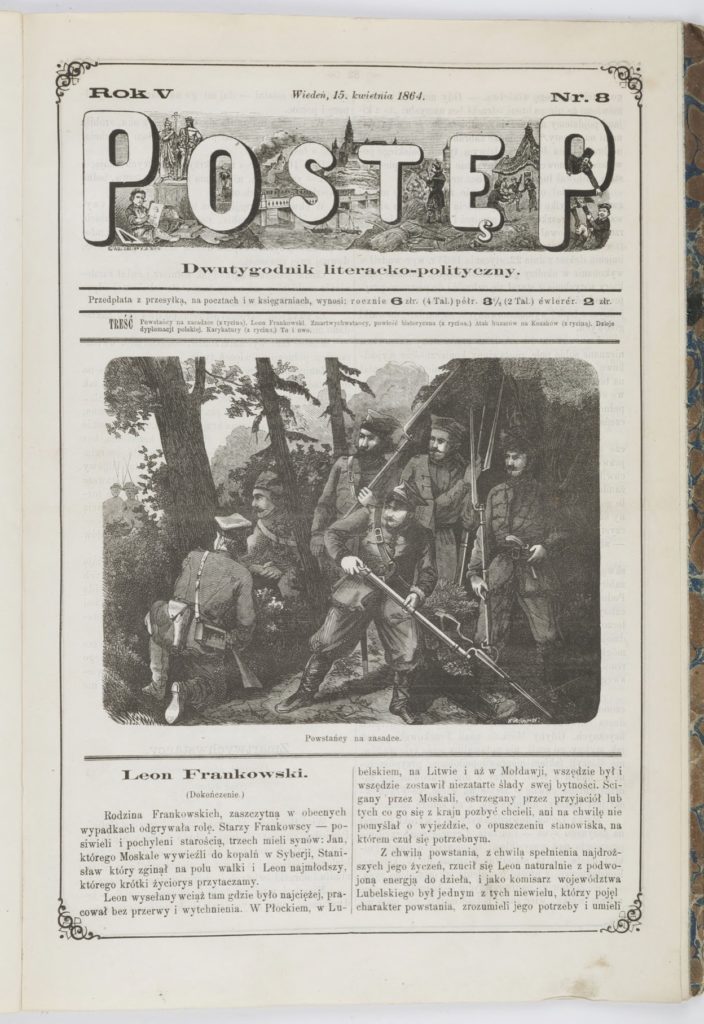 Strona tytułowa dwutygodnika literacko-politycznego „Postęp”, Wiedeń 15 kwietnia 1864. Domena publiczna