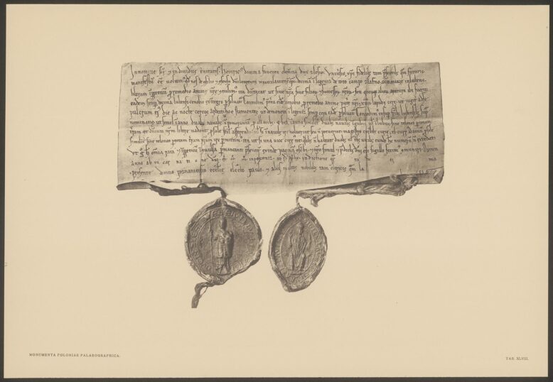 Przywilej księcia Henryka Brodatego dla klasztoru w Lubiążu z 1211 r., światłodruk, w: Monumenta Poloniae palaeographica, wyd. S. Krzyżanowski, z. 2, Cracoviae 1910, tabl. XLVIII