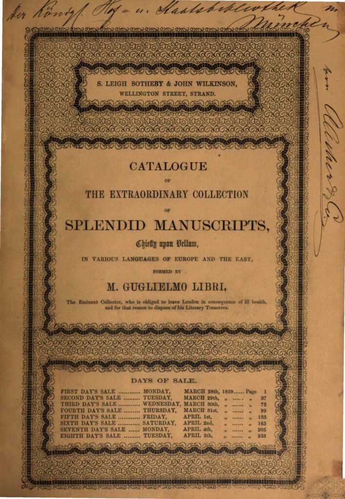 Katalog aukcyjny kolekcji Libri, Sotheby’s 1862